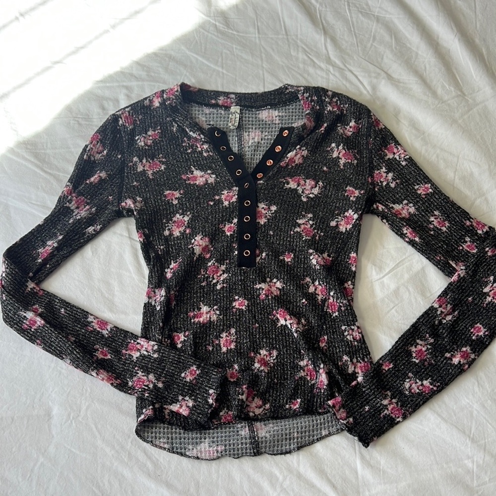 Free people Floral Black and Pink Women's Top